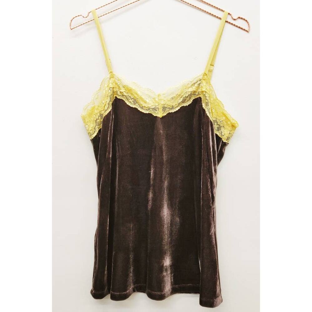 Aratta Taupe Size Medium Velvet Dreams Lace Trim Cami